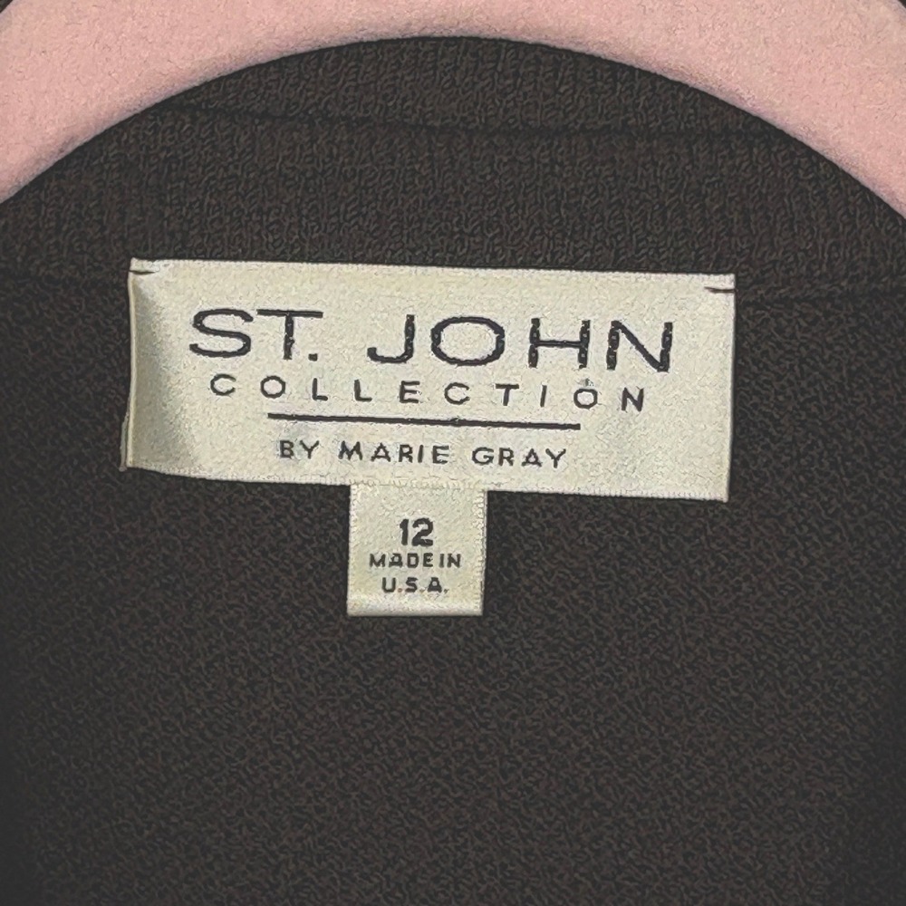 St. John Collection Marie Gray Brown Santana Knit Zip Front Studded Jacket 12 - Picture 2 of 10